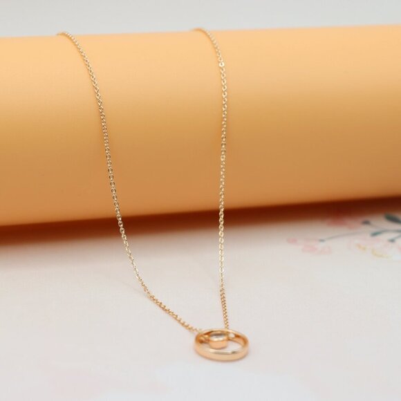 Minimalist Rose Gold Circle Pendant Necklace, XPNL0211 - Picture 12 of 14